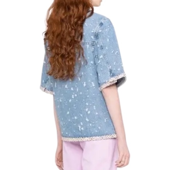 Sandro Distressed Short-Sleeve Denim Jacket - Picture 3 of 15